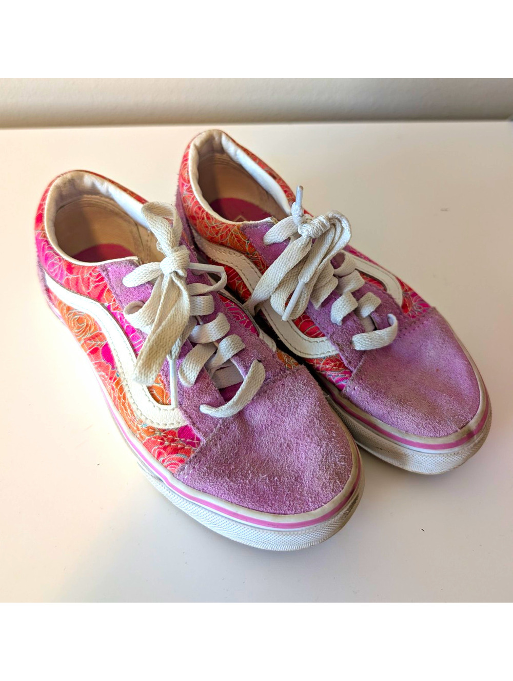 VANS Old Skool Floral Pink Suede Low Top Lace-Up Sneakers Unisex Kids US 1